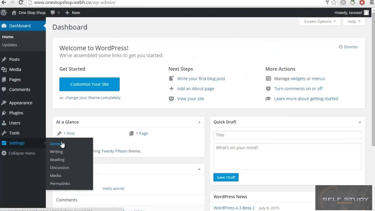 Wordpress tutorial 08 WordPress Dashboard overview - YouTube