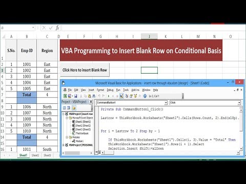 VBA Programming, Insert Blank rows on conditional basis - YouTube