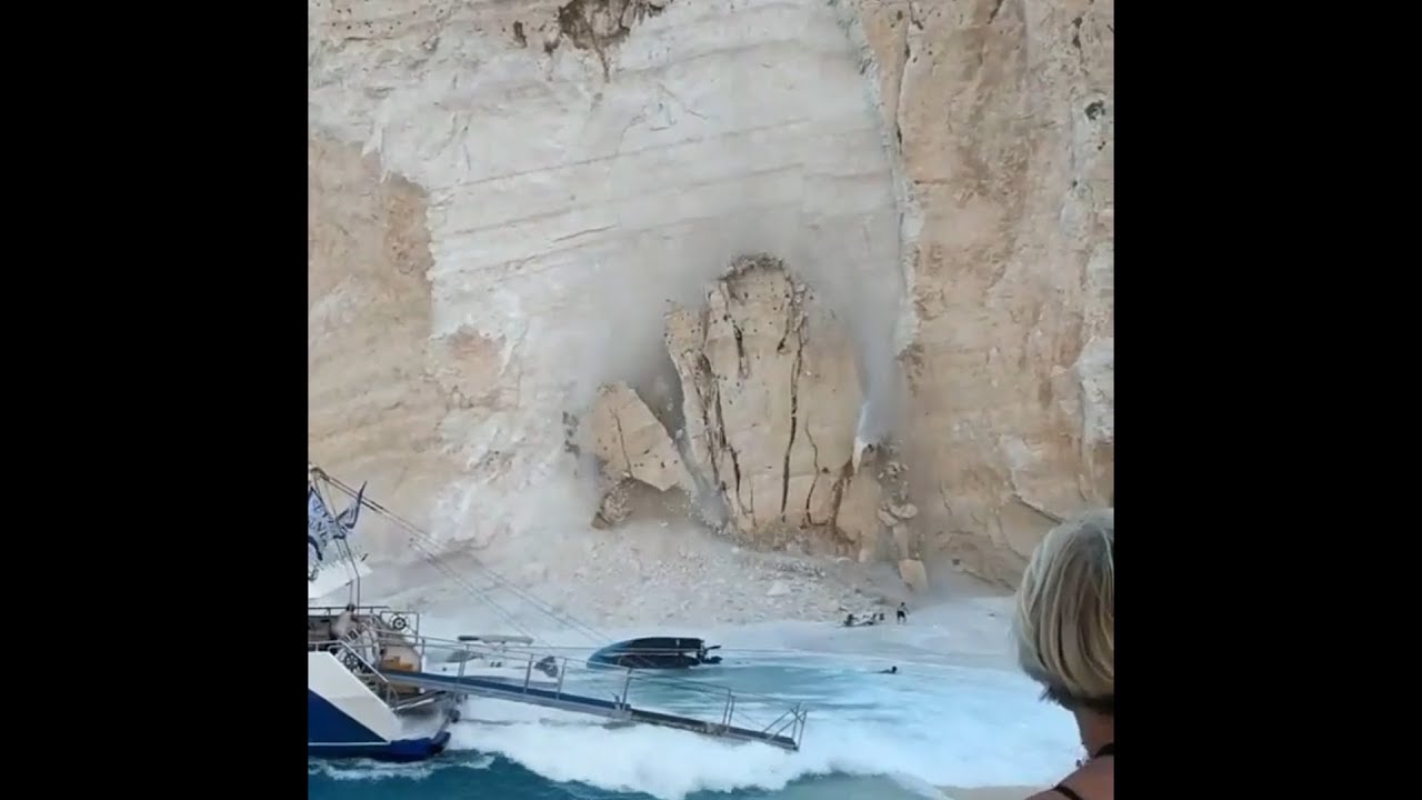 Cliff collapses on Zante' beach YouTube