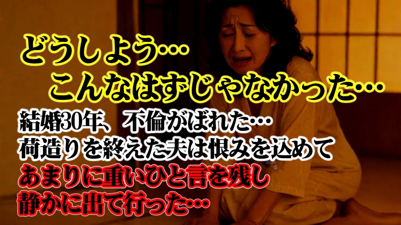 【離婚】どうしよう…夫に見られて不倫バレ…結婚30年、ホテルから出る私と彼を見つめる夫の視線…帰宅すると、荷造りを終えた夫は恨みのこもった目で、あまりに重いひと言を残し静かに出て行った…【シタ妻】