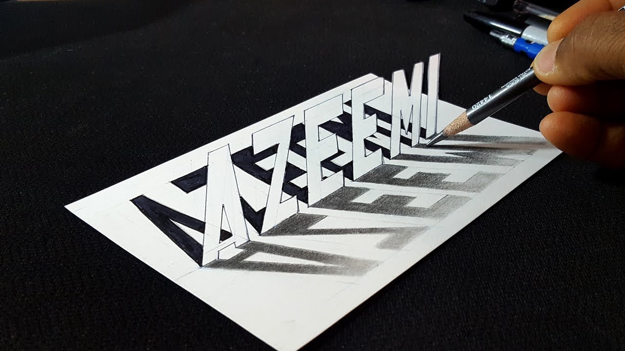 How To Draw Azeemi Name In 3d Art Pencil Drawing Request Youtube
