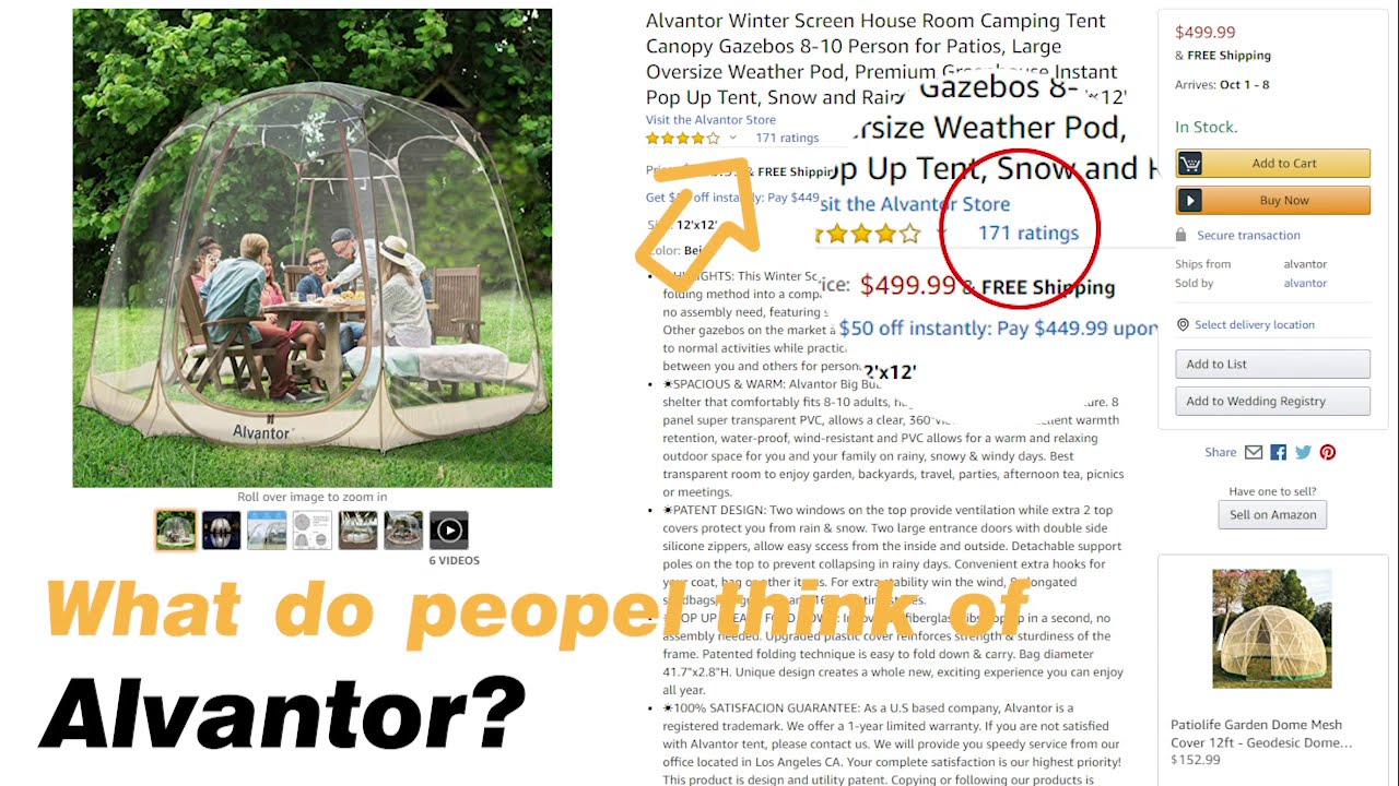 Alvantor bubble tents' customer reviews on Amazon