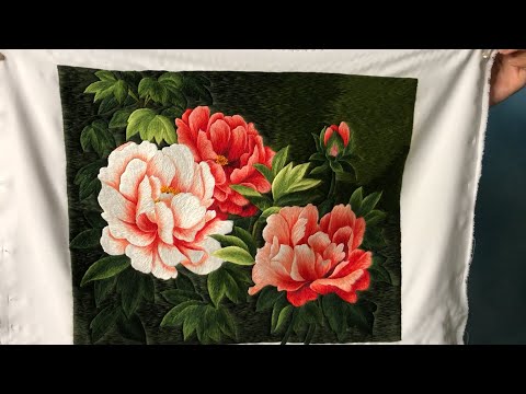 Detail hand embroidery - Peony Flower - Hand Embroidery Art