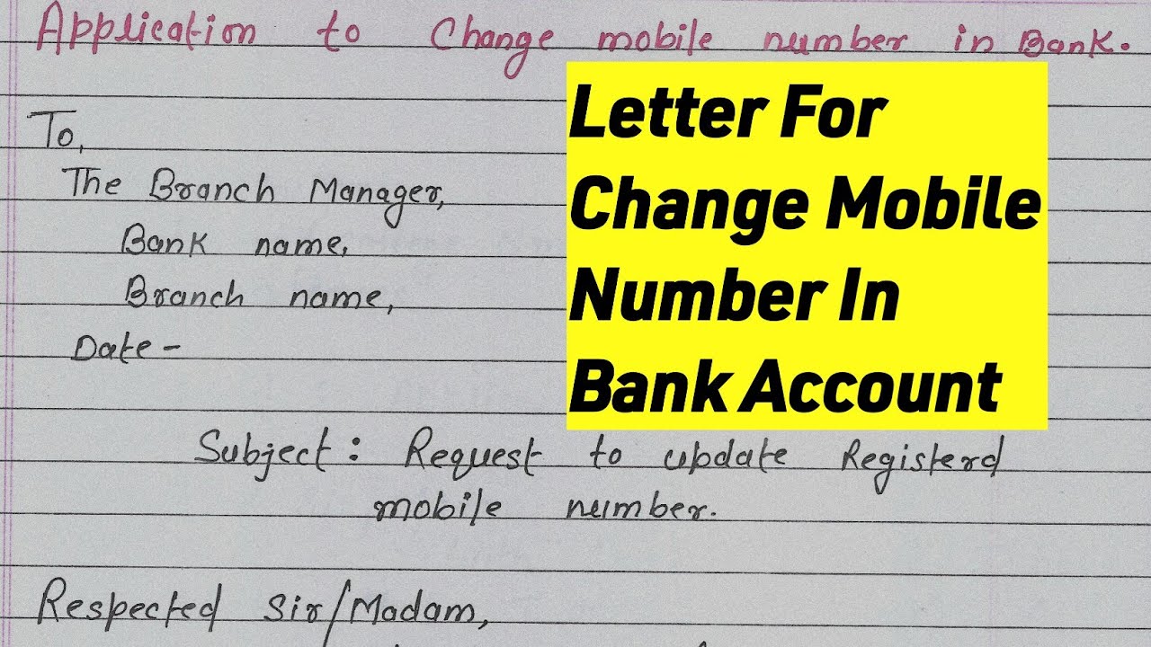 application letter for mobile number change in bank