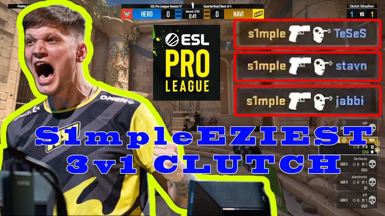 s1mple make it easy to 1v3 at ESL PRO LEAGUE Season 17 - CS2 - YouTube