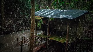 Camping in heavy rain, building a warm and comfortable bamboo house, surviving in the jungle | ASMR