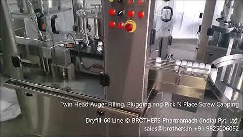 DRYFILL-60 Linear Twin Head Auger Powder Filling Plug Pressing and Screw Capping for Bottles