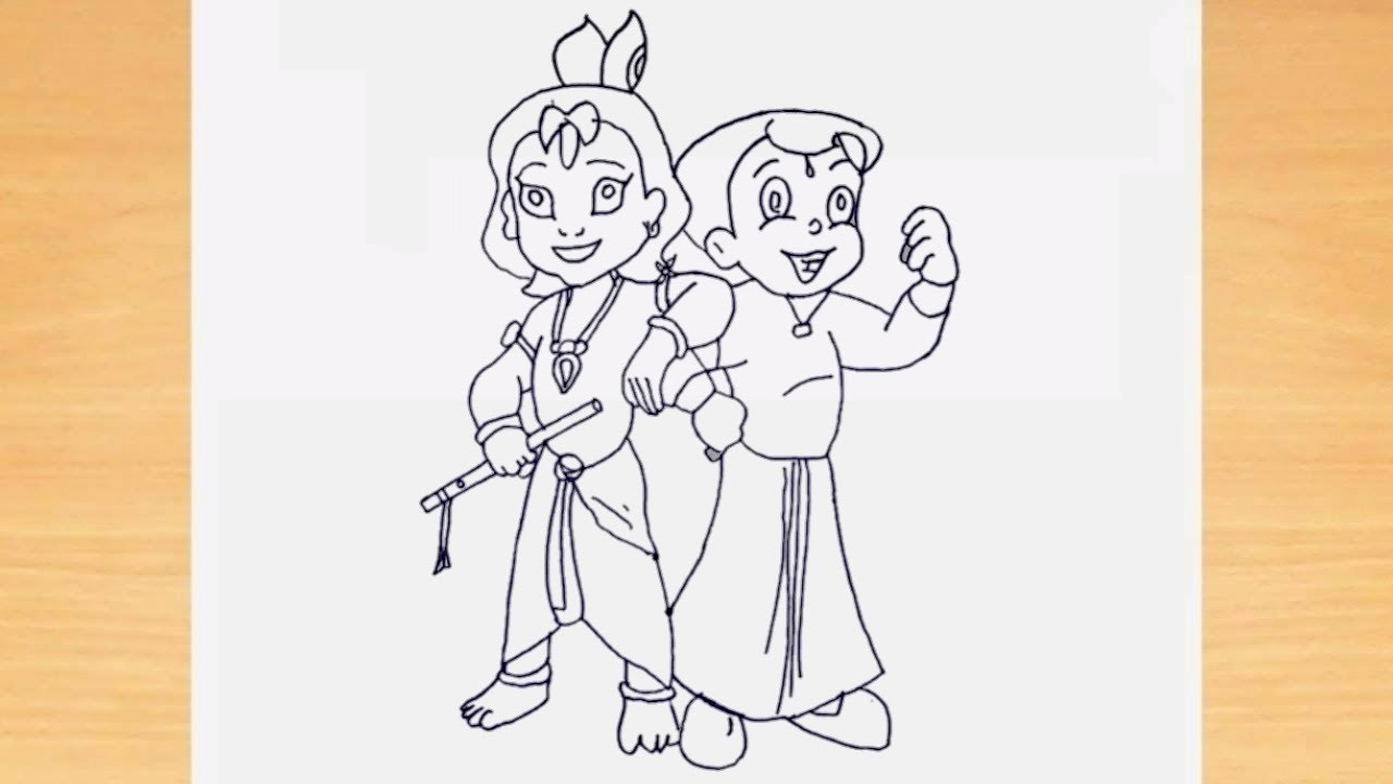 How to draw Chhota bheem and krishna drawing easy - chhota bheem aur  krishna drawing step by step - YouTube