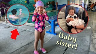 Ehlani meets her baby sister! | Scary first swimming class.