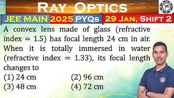 A convex lens made of glass (refractive index = 1.5) has focal length 24 cm in air. When it is total