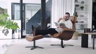 Not Only A Stylish Home Embellishment | Elvin Modern Leather Reclining Swivel Chair With Ottoman