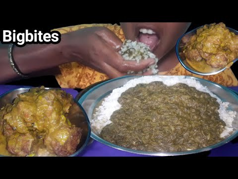 Eating Asmr/Bigbites Rice With Sarso Sag And Kofta/Real Indian Food Mukbang |