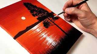 Easy Lake Sunset for Beginners | Acrylic Painting Tutorial Step by Step