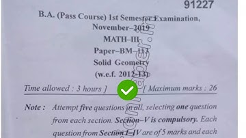 2019 Mdu BA Pass Course 1st Sem Math Solid III Geometry Question Paper