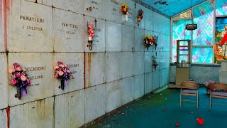 Multiple caskets leaking bodily fluids at this abandoned Masoleum