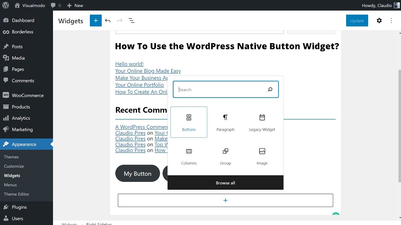 How To Use the WordPress Native Button Widget? Tutorial - YouTube