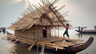 The Frame Of Water Boat House Built By The Young Man Out Of Bamboo Is Very Spectacular#houseboat