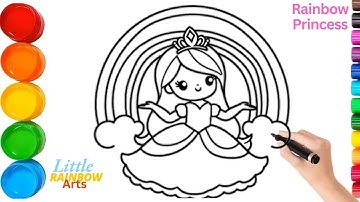 ✨🌈 How to Draw & Color a Beautiful Rainbow Princess 👑 | Easy Drawing for Kids