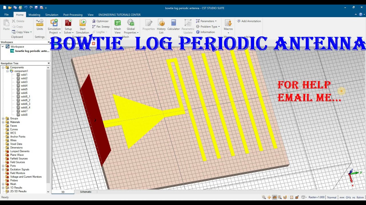 bowtie log periodic antenna in cst hfss - YouTube