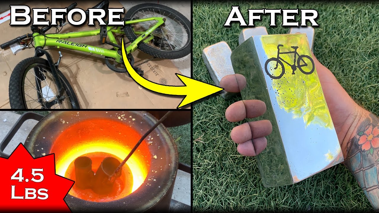 Casting A HUGE Aluminum Ingot From A Bicycle - Bullion Bicycle Bar - Melt Aluminum At Home - YouTube
