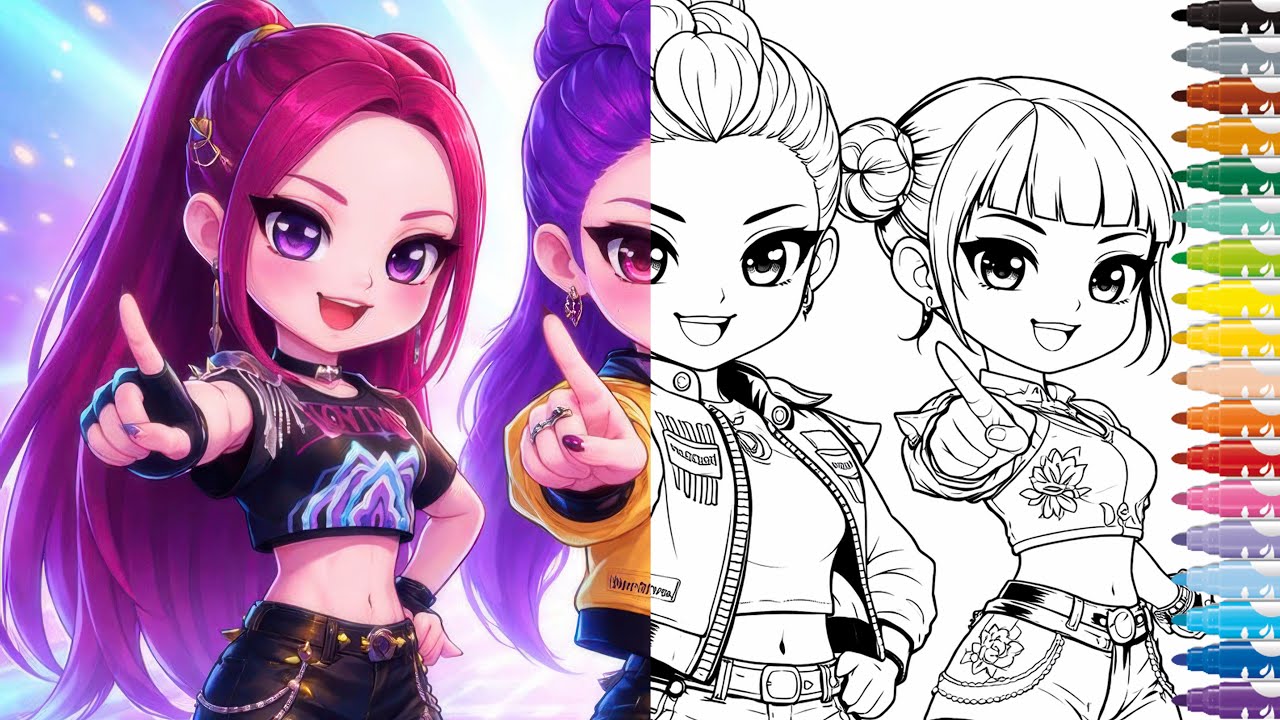 KPop Demon Hunters Coloring Pages - Mira, Rumi and Zoey /Satisfying Coloring /Relaxing Art