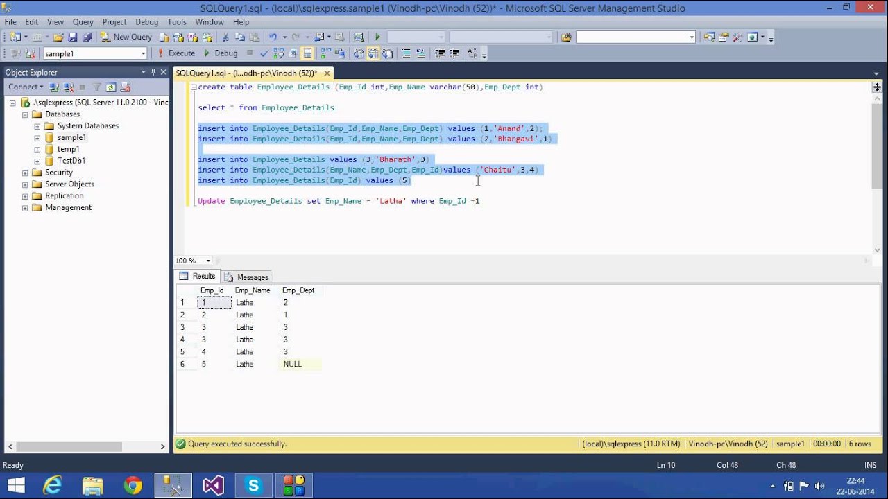 2. SQL Server Tutorials -Telugu (Insert ,Update,Delete) - YouTube