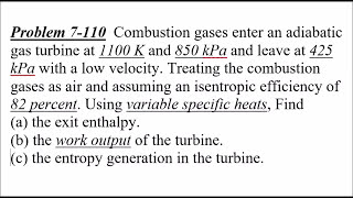Final Exam problem Gas turbine Find entropy generation (Variable Cp&Cv)