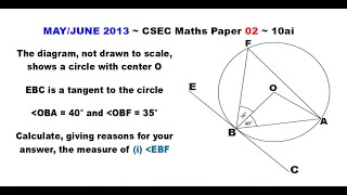 Paper2-CSEC-MATHS-283 ~ Circle Geometry: Tangent Radius Theorem ~ May/June 2013 Number 10ai