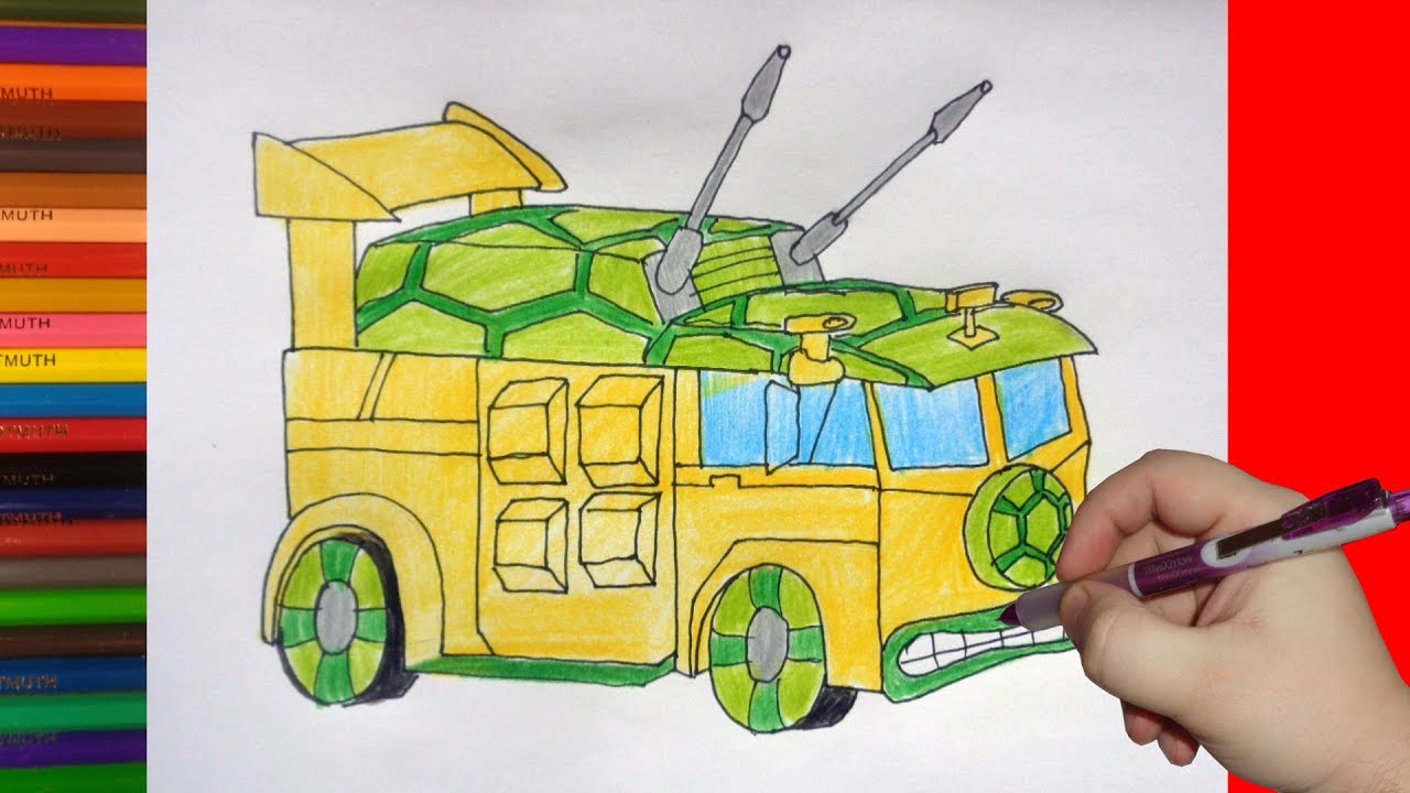 how to draw party wagon tmnt kak narisovat mashinu cherepashek nindzya