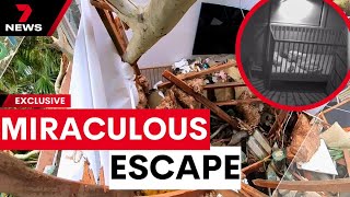 Heart stopping seconds mum searches for baby after tree collapses on their home | 7 News Australia