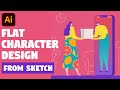 Flat Character Illustration in Illustrator | Illustration Process from sketch to vector (Speed Art)