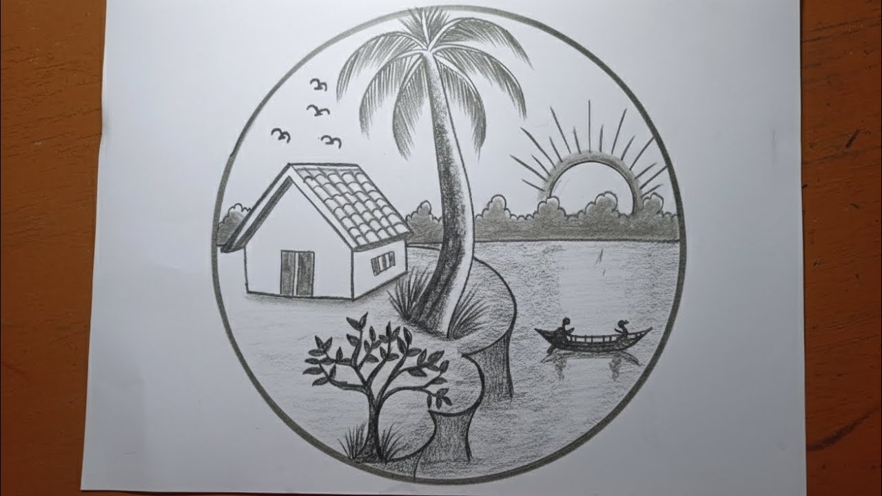 How to draw amazing circle scenery/Step by step circle scenery drawing/Morning landscape scenery art