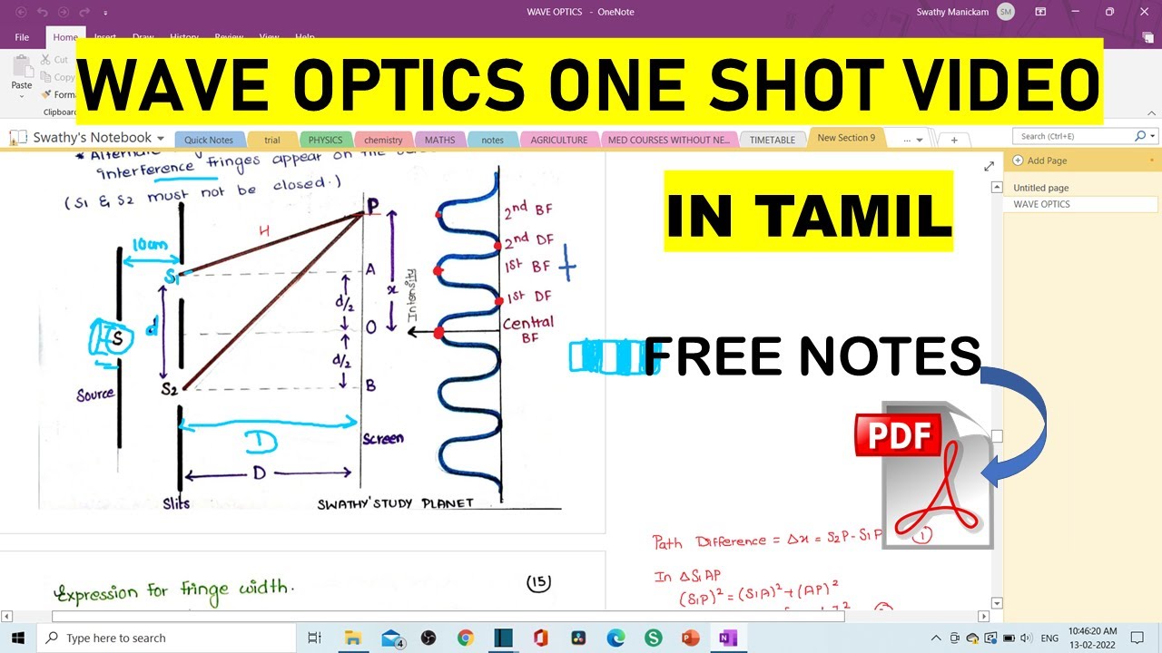 Wave Optics ONE SHOT VIDEO In Tamil Class 12 FREE NOTES PDF 🔥🔥