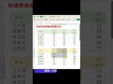 EXCEL快速將兩筆數據隔欄合併 #EXCEL教學 #EXCEL #shorts