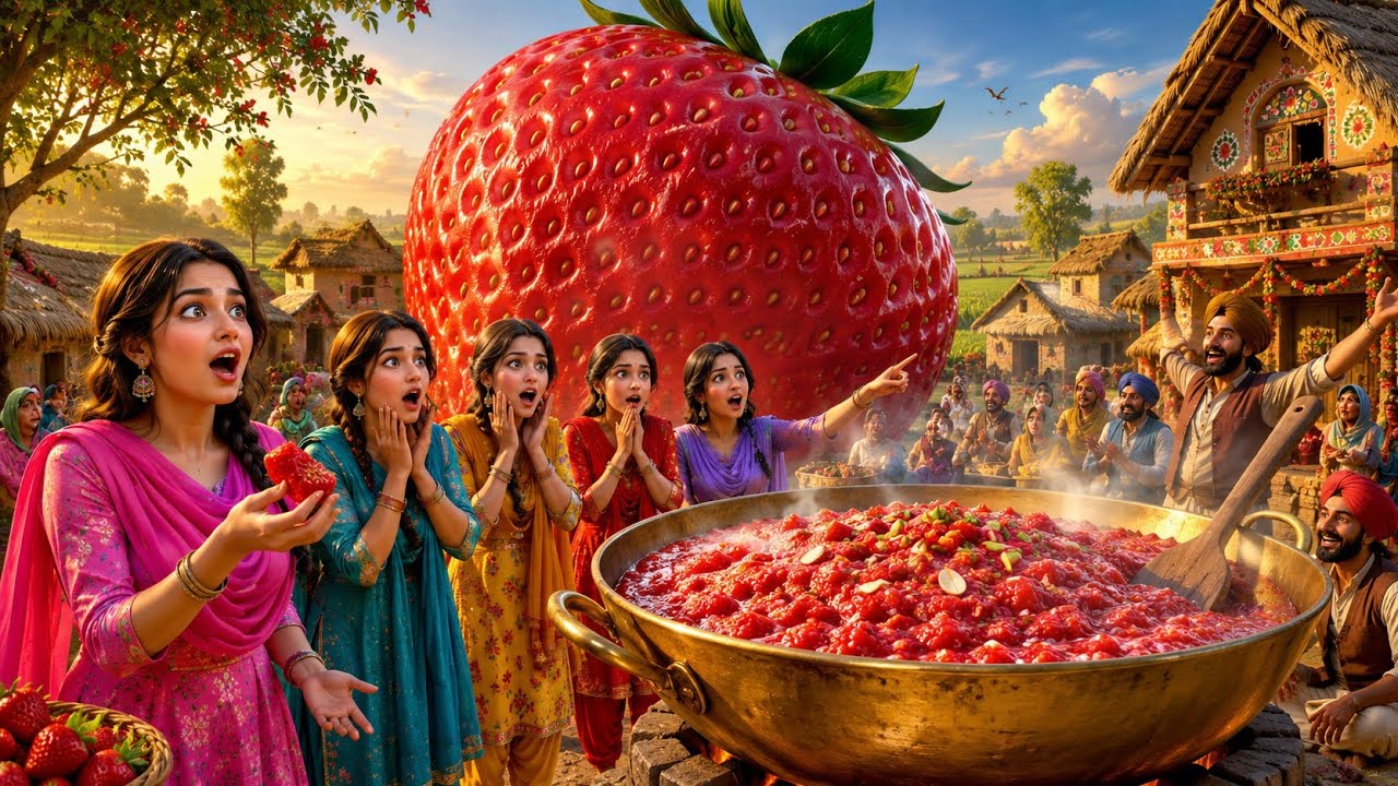 🍓 Giant Strawberry Cooking Challenge | Punjabi Village Women Amazing Story