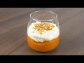 Verrine crme de carottes au cumin chantilly de fromage frais et clats de noisettes