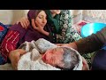 Birth of a baby in the mountains natural delivery