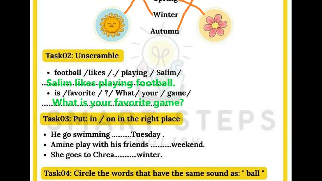 مراجعة لاختبار الفصل الثاني في اللغة الانجليزية سنة رابعة ابتدائي