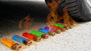 CAR VS LIGHTERS ON FIRE ! Crushing Crunchy & Soft Things by Car! screenshot 4