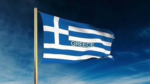 4K Greece flag slider style with title. Waving in the wind with cloud background animation Stock