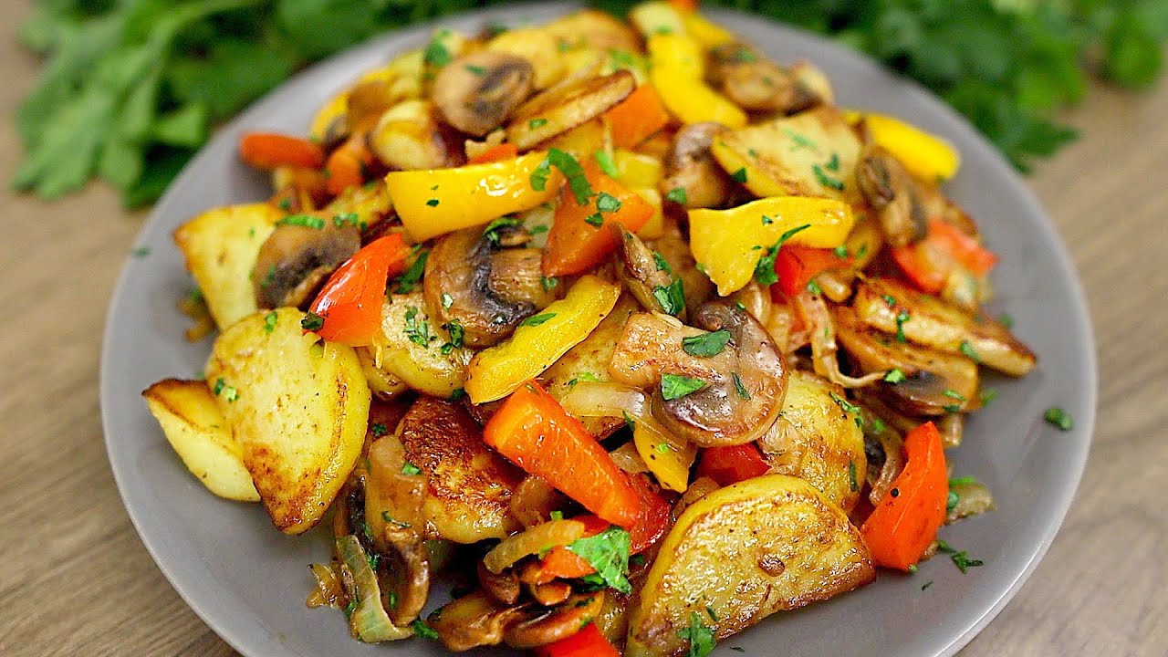 Bratkartoffeln mit Pilzen und Paprika. Köstliches Abendessen! - YouTube