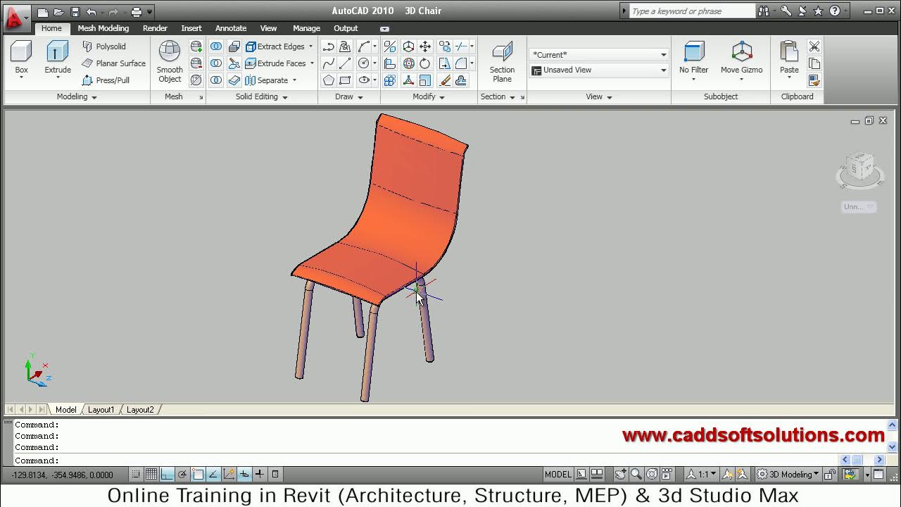 AutoCAD 3D Chair Model Tutorial AutoCAD 2010 Download DWG Block