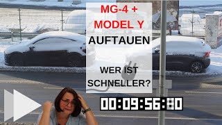 Auftau-Wettrennen zwischen Tesla Model Y und MG-4 - wer wird schneller den Schnee los