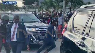 WATCH: President Tinubu Waves As He Departs Airport For His Lagos Home