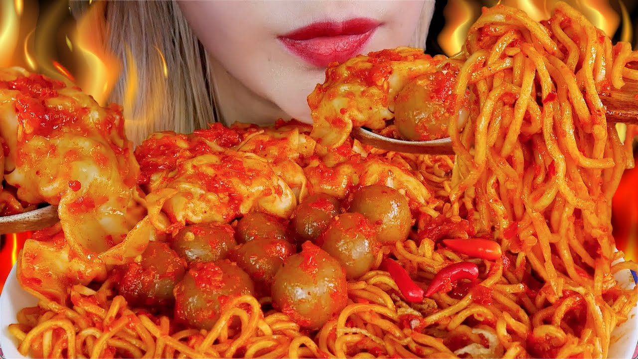 PEDAS NAMPOL❗️ASMR MIE PANGSIT JEBEW NYAI MERCON SUPER PEDAS ☠️💥 SPICY JEBEW NOODLE