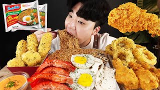 ENG SUB) ASMR MUKBANG MUSHROOM migoreng Noodle & FRIED CHICKEN & CHEESE STICK EATING SOUND