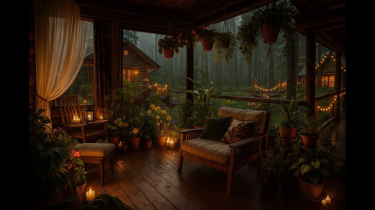 Cozy Rainy Cabin Porch Ambience. Soft Rain & Forest Sounds for Deep ...