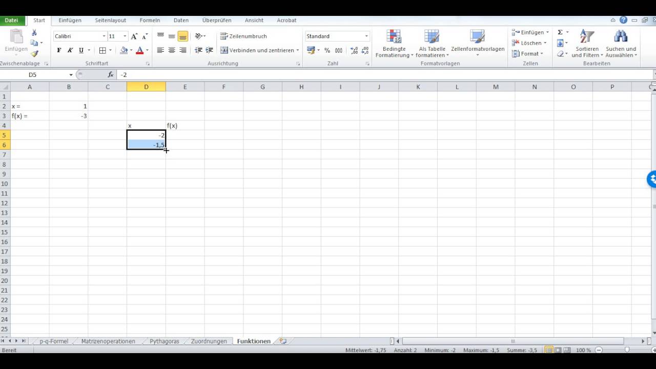 Funktionswerte F X In Excel Berechnen Wertetabelle Und Graph In Excel Youtube