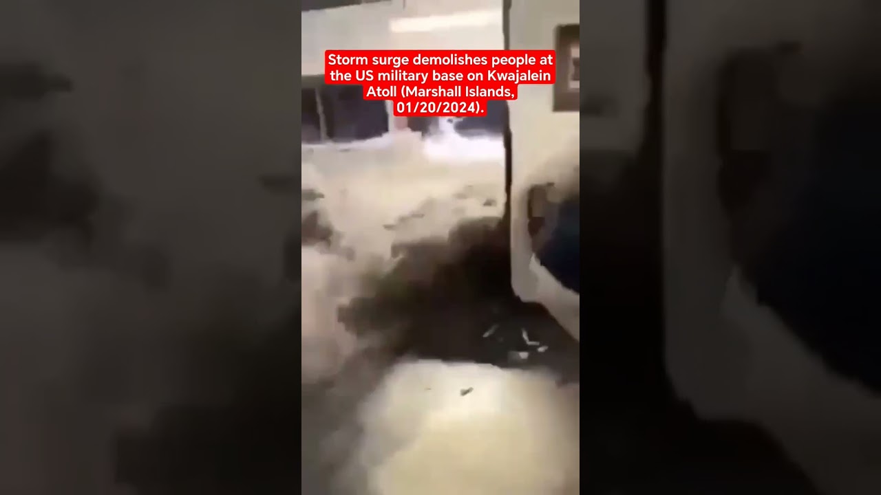 Storm surge demolishes people at the US military base on Kwajalein Atoll (Marshall Islands 01/20/24)