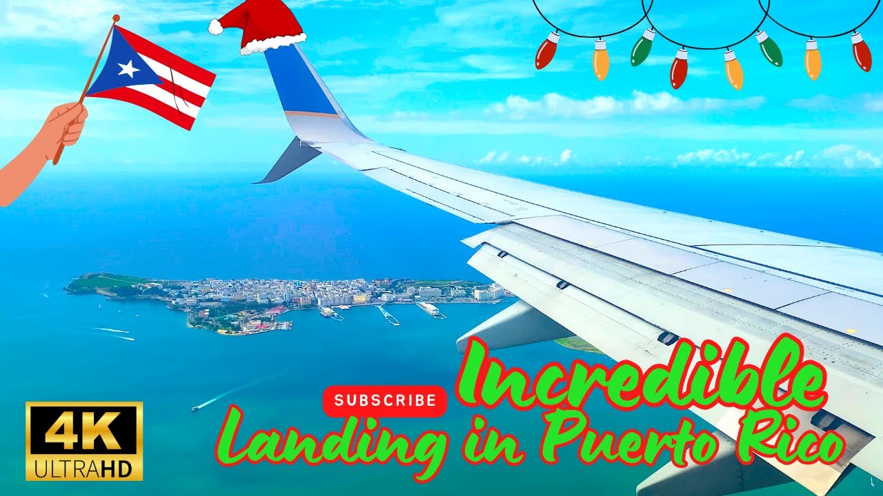4K SPECTACULAR LANDING IN SAN JUAN PUERTO RICO  - UNITED 737-900ER